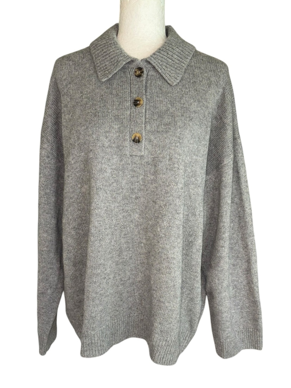 NWT Reformation Brooklyn Gray Cashmere Polo Collar Sweater - XL - Picture 6 of 15